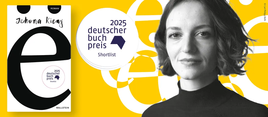Ein Slider, der auf die Nominierung zum Deutschen Buchpreis 2025 für Jehona Kicajs Debütroman »ë« hinweist.